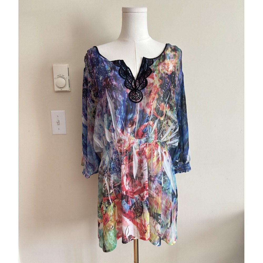 Mushka by Sienna Rose Womens Plus Size 2X Top Sheer Y2K Floral Boho Grunge Fairy